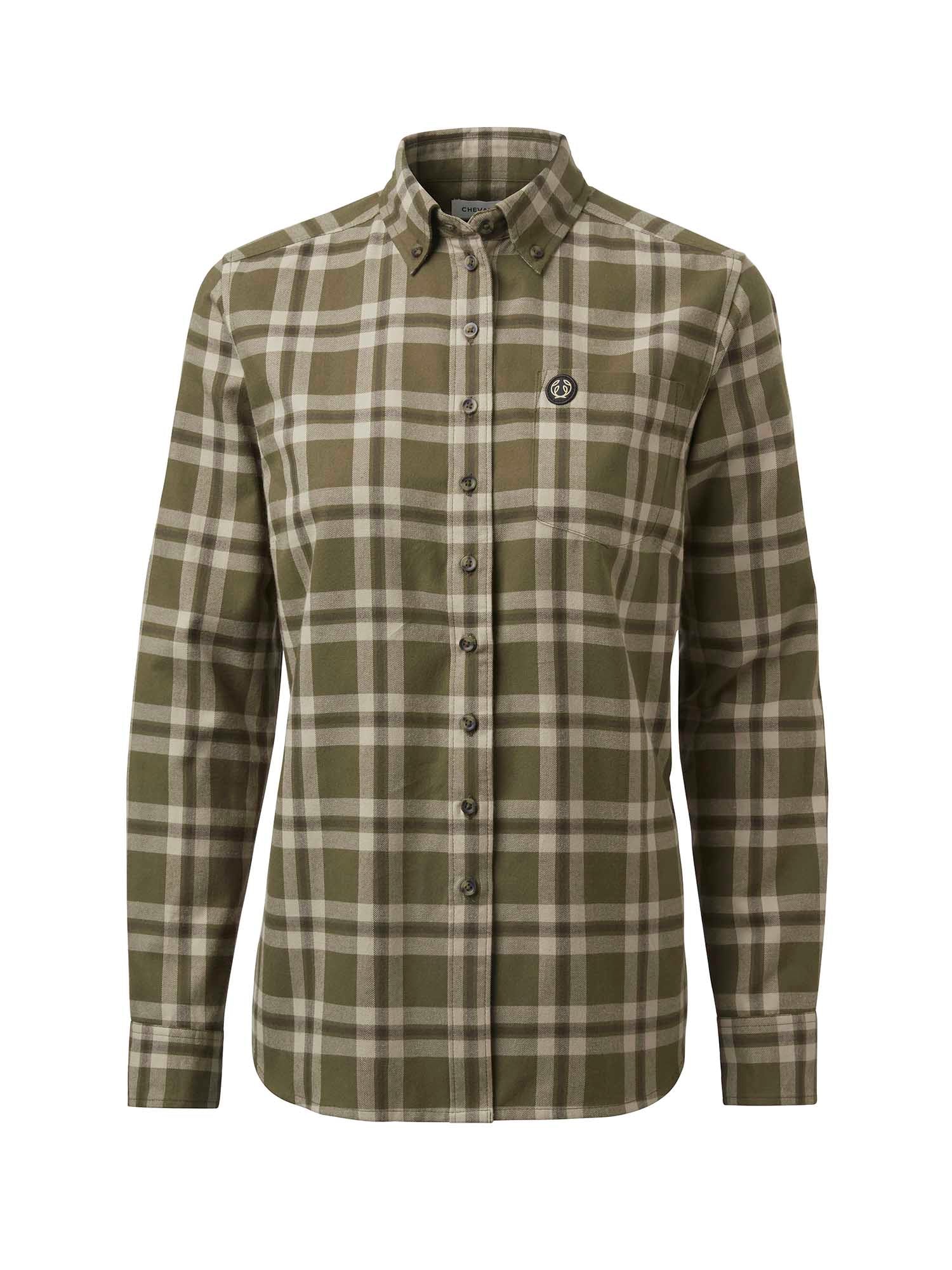 Teal Light Flannel Shirt Women - Olive Green Checked - 1