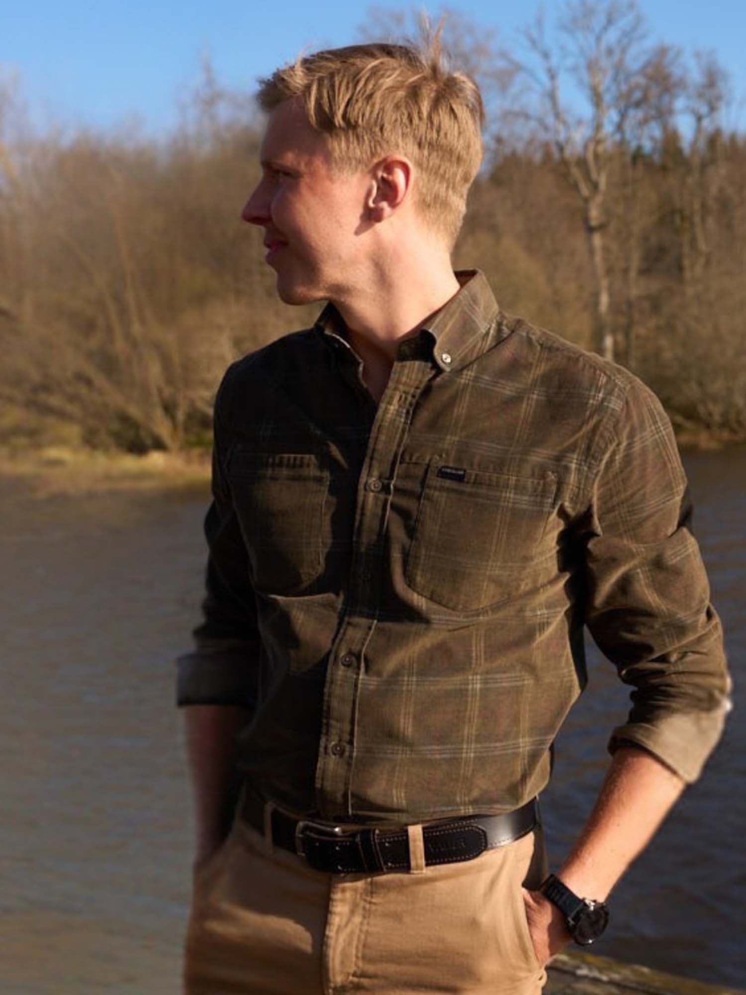 Walton Light Cord Shirt Men - Hunter Green Checked - 11
