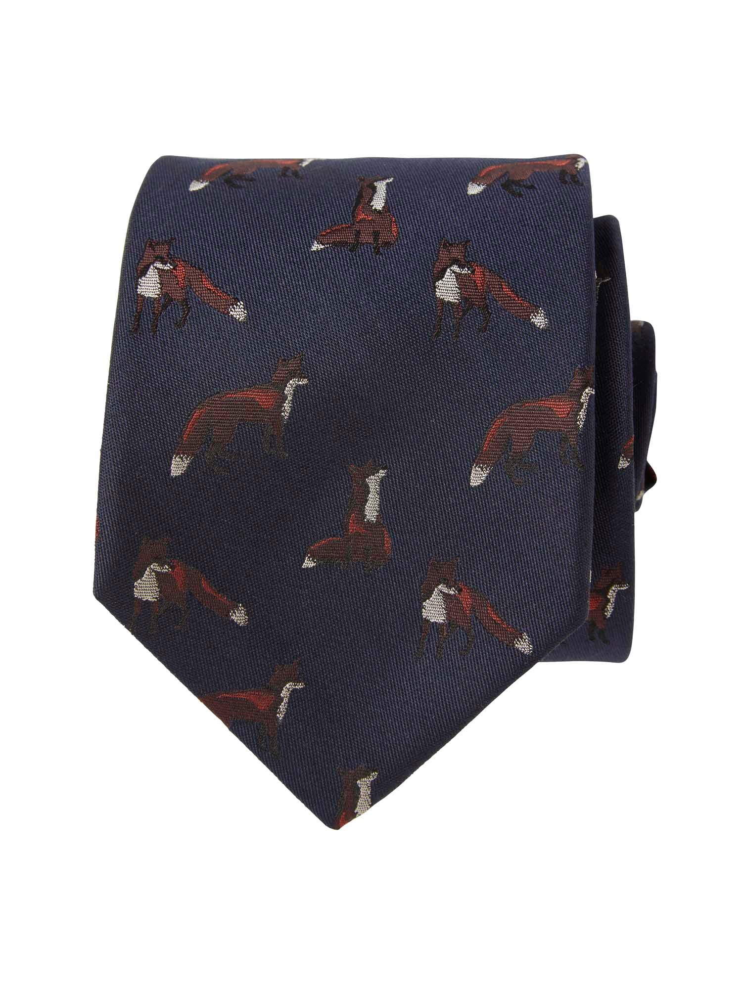 Dixter Silk Tie - Dark Navy Foxes - 2