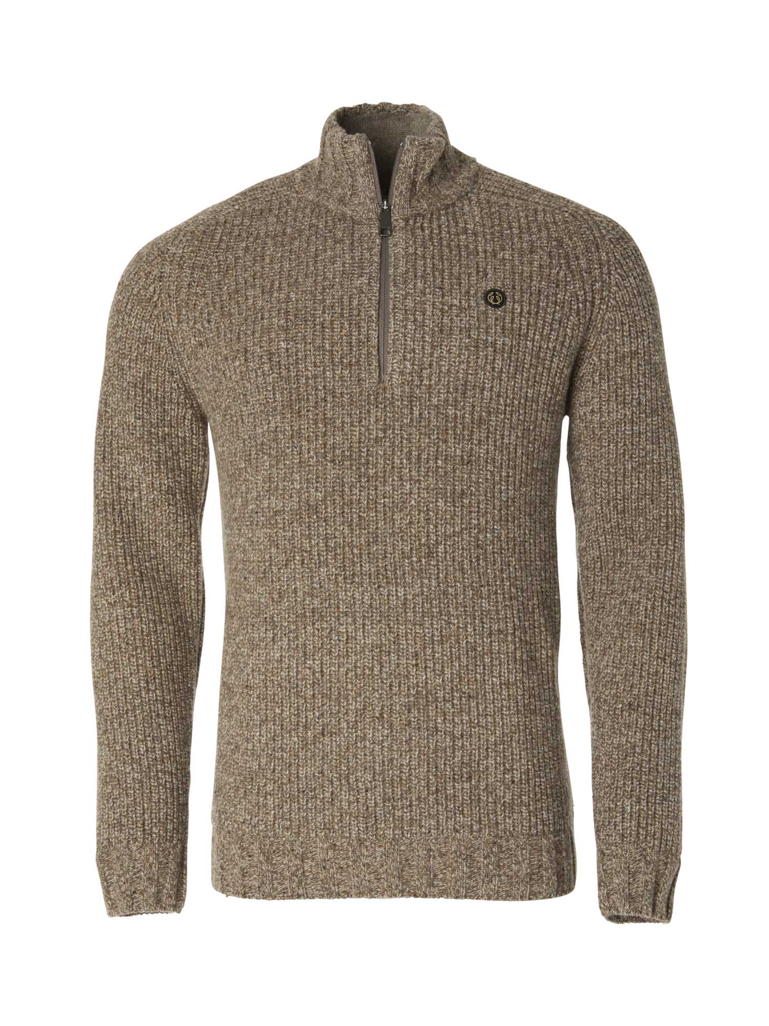 Groby Half Zip Wool Pullover Men - Saddle Brown Neps - 1