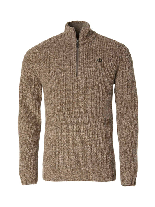 Groby Half Zip Wool Pullover Men - Saddle Brown Neps - 1