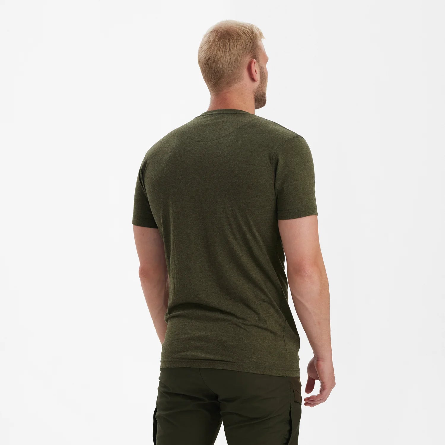 Basis 2-pack T-shirt - Adventure Green Melange - modell bakifrån