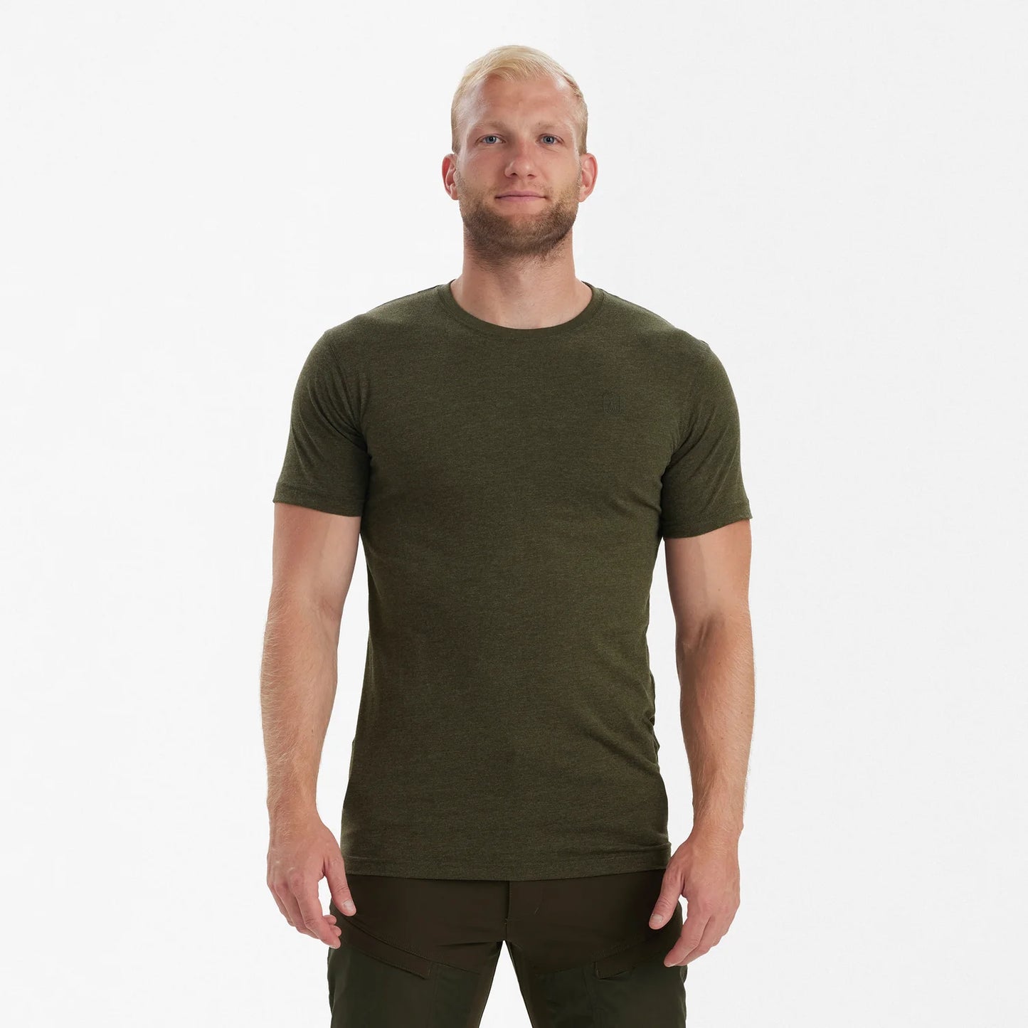 Basis 2-pack T-shirt - Adventure Green Melange - modell framifrån