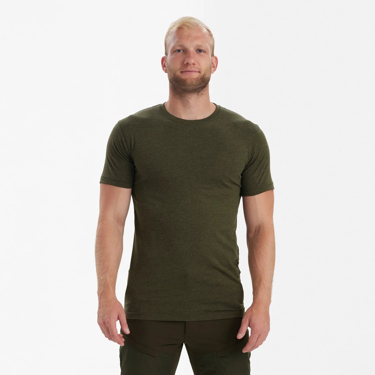 Basis 2-pack T-shirt - Adventure Green Melange - modell framifrån