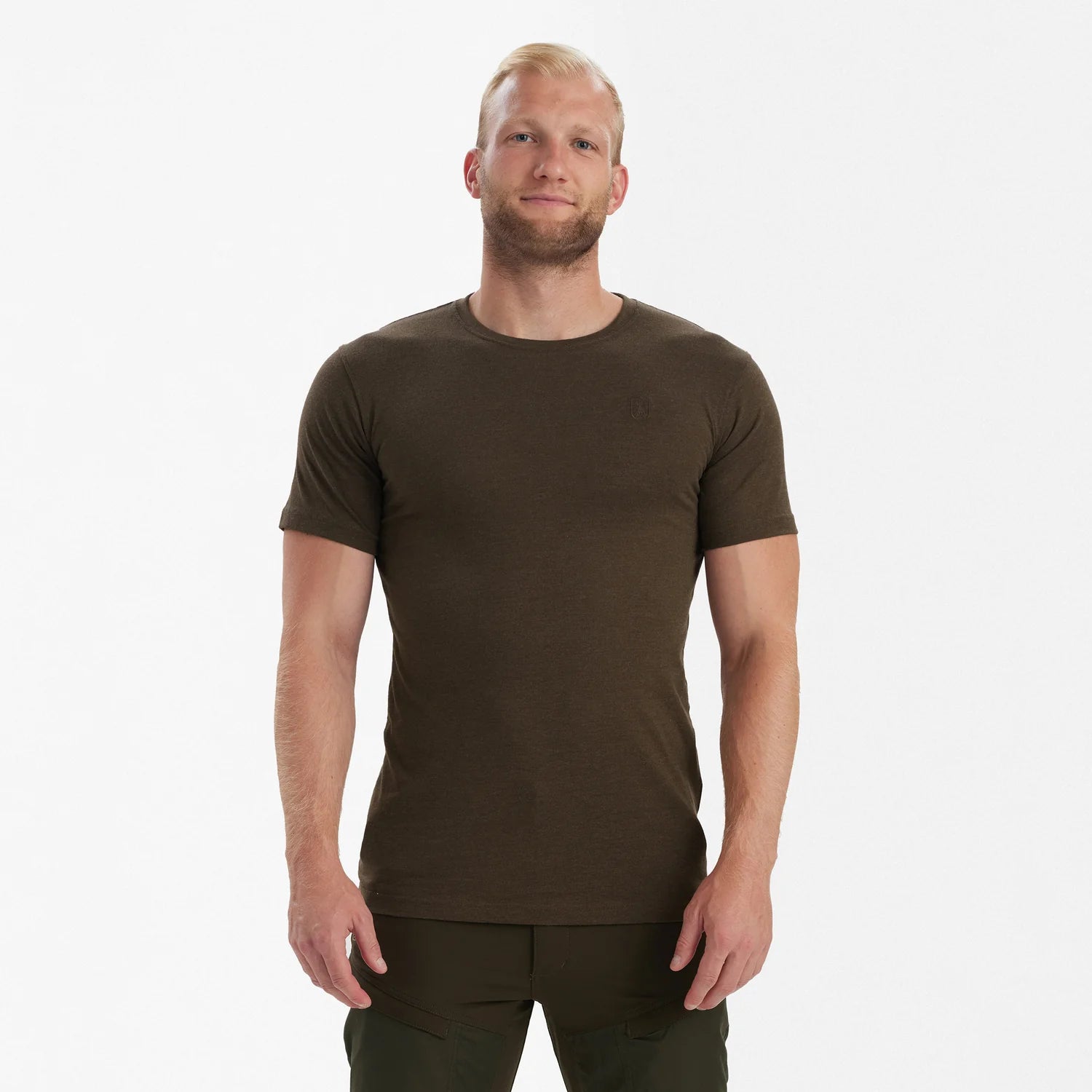 Basis 2-pack T-shirt - Brown Leaf Melange - modell framifrån