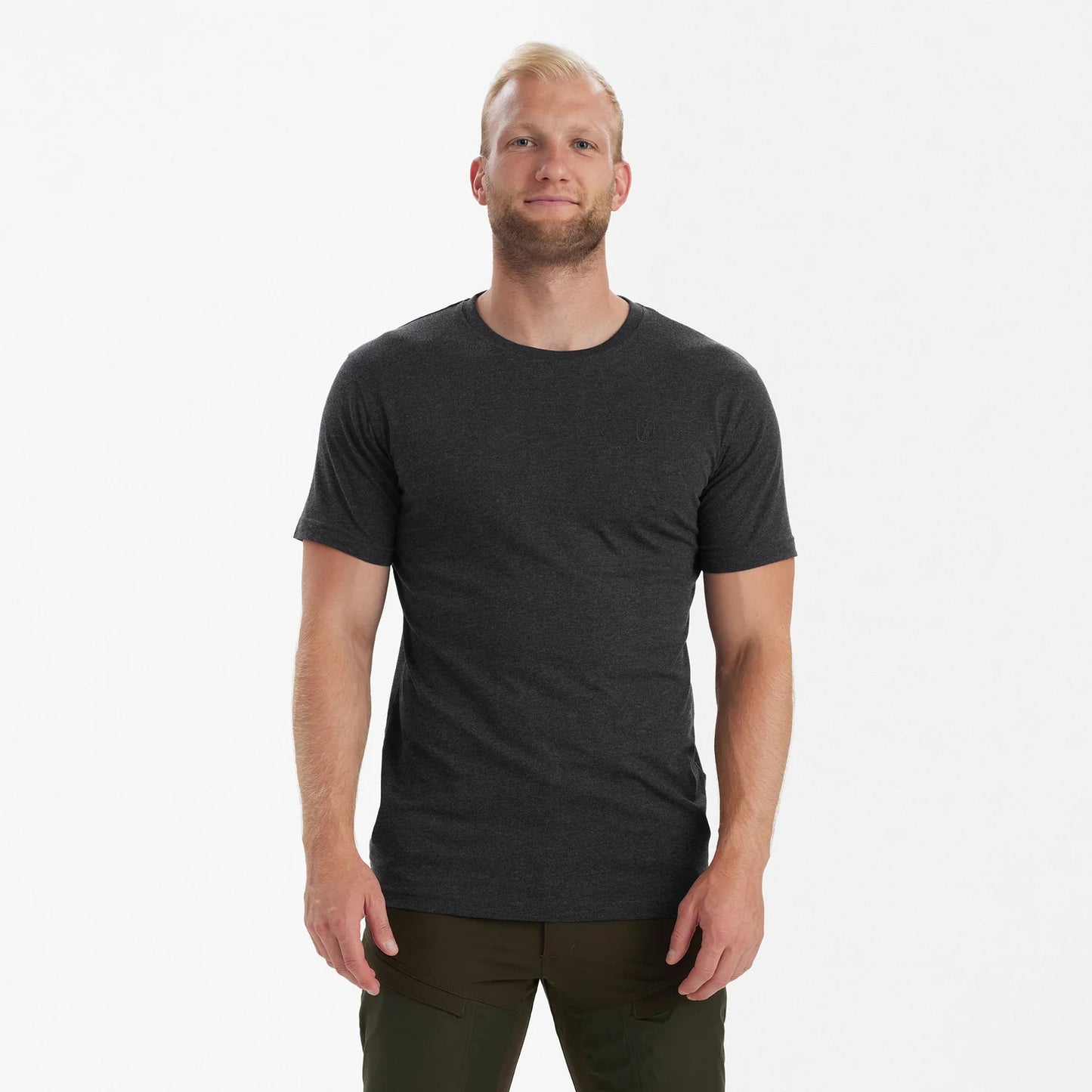Basis 2-pack T-shirt - Brown Leaf Melange - modell framifrån