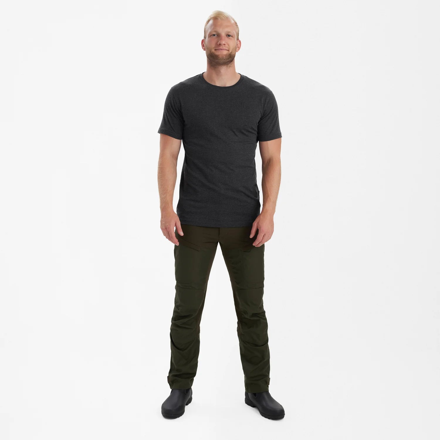 Basis 2-pack T-shirt - Brown Leaf Melange - modell framifrån