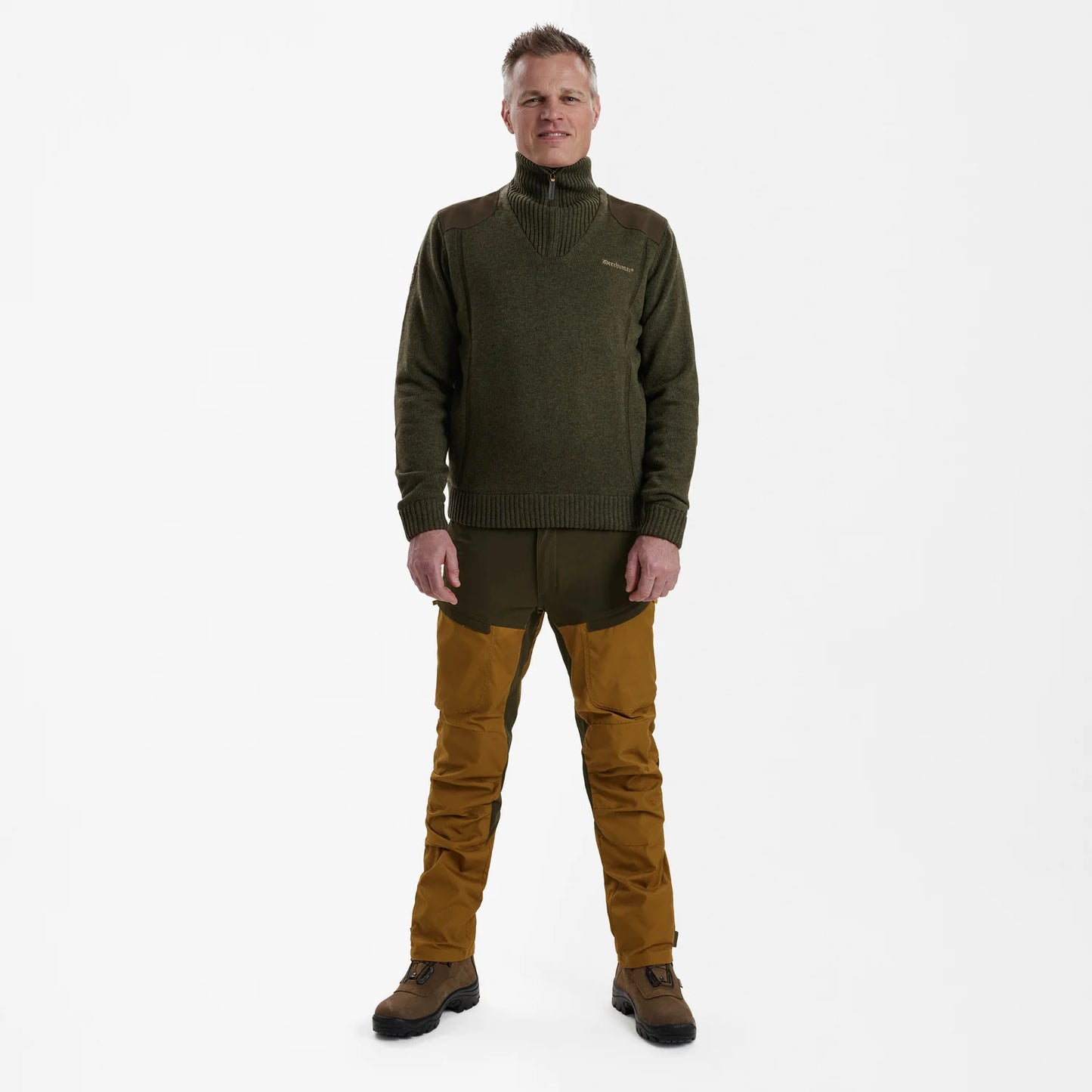 Carlisle Stickad Tröja med Stormliner® - Green Melange - modell framifrån