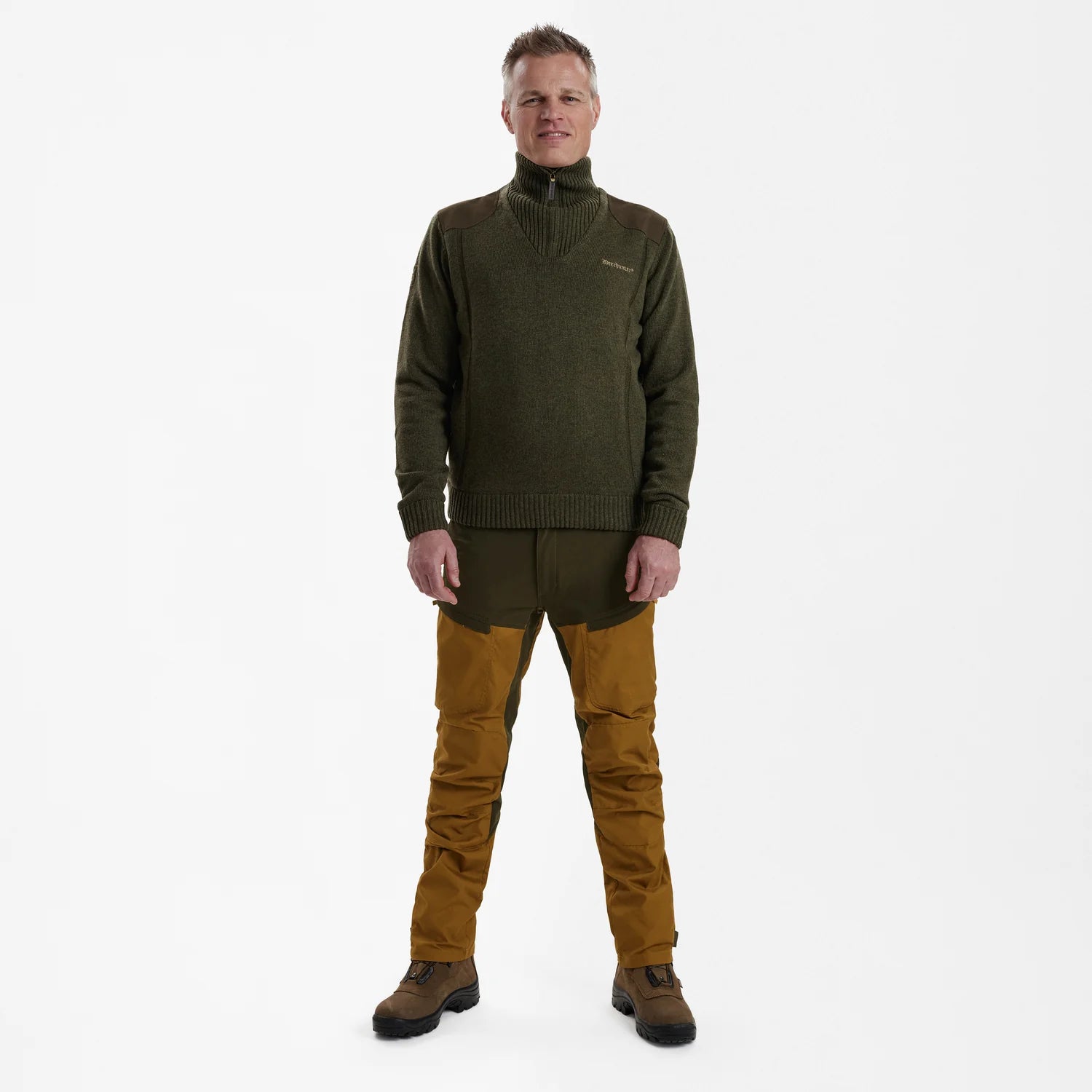 Carlisle Stickad Tröja med Stormliner® - Green Melange - modell framifrån