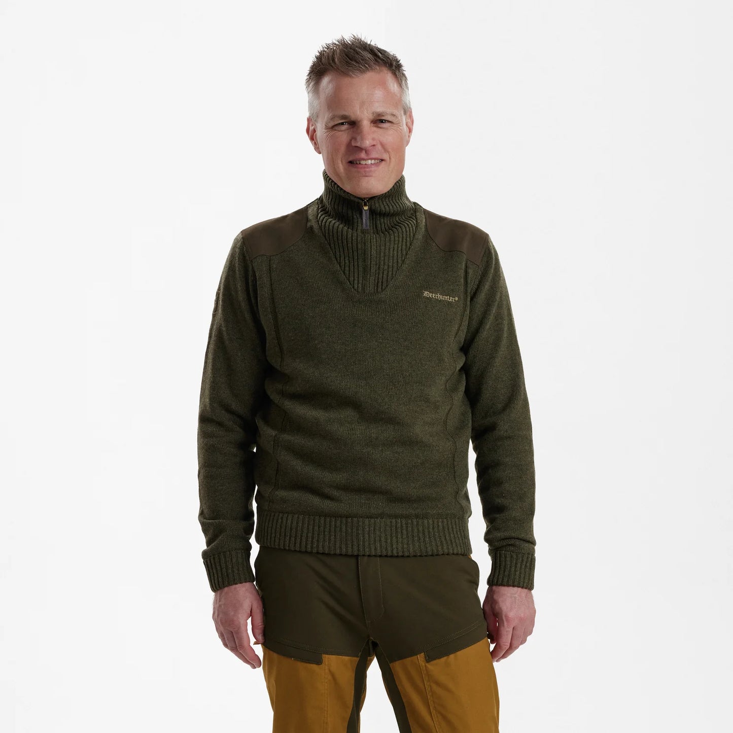 Carlisle Stickad Tröja med Stormliner® - Green Melange - modell framifrån