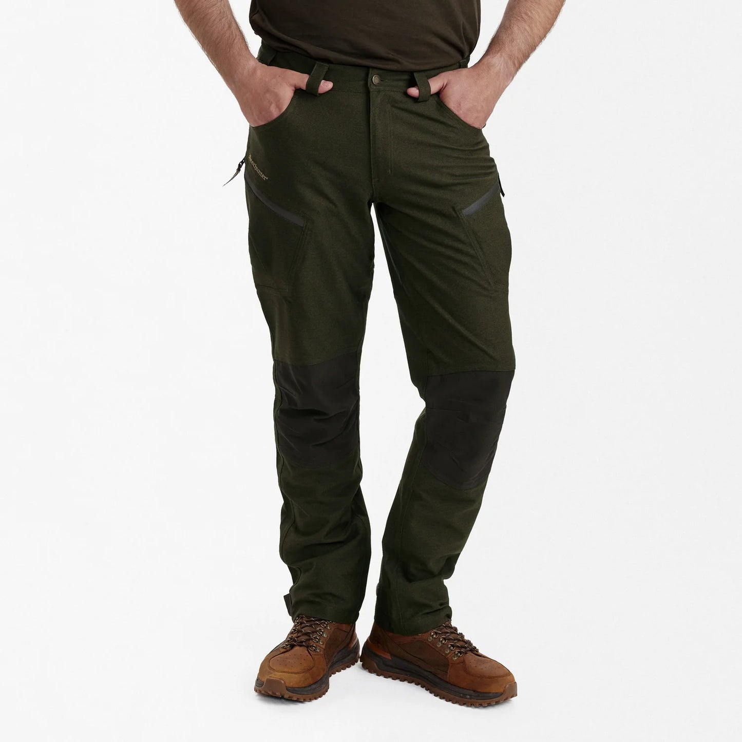 Chasse Byxor - Olive Night melange - modell framifrån