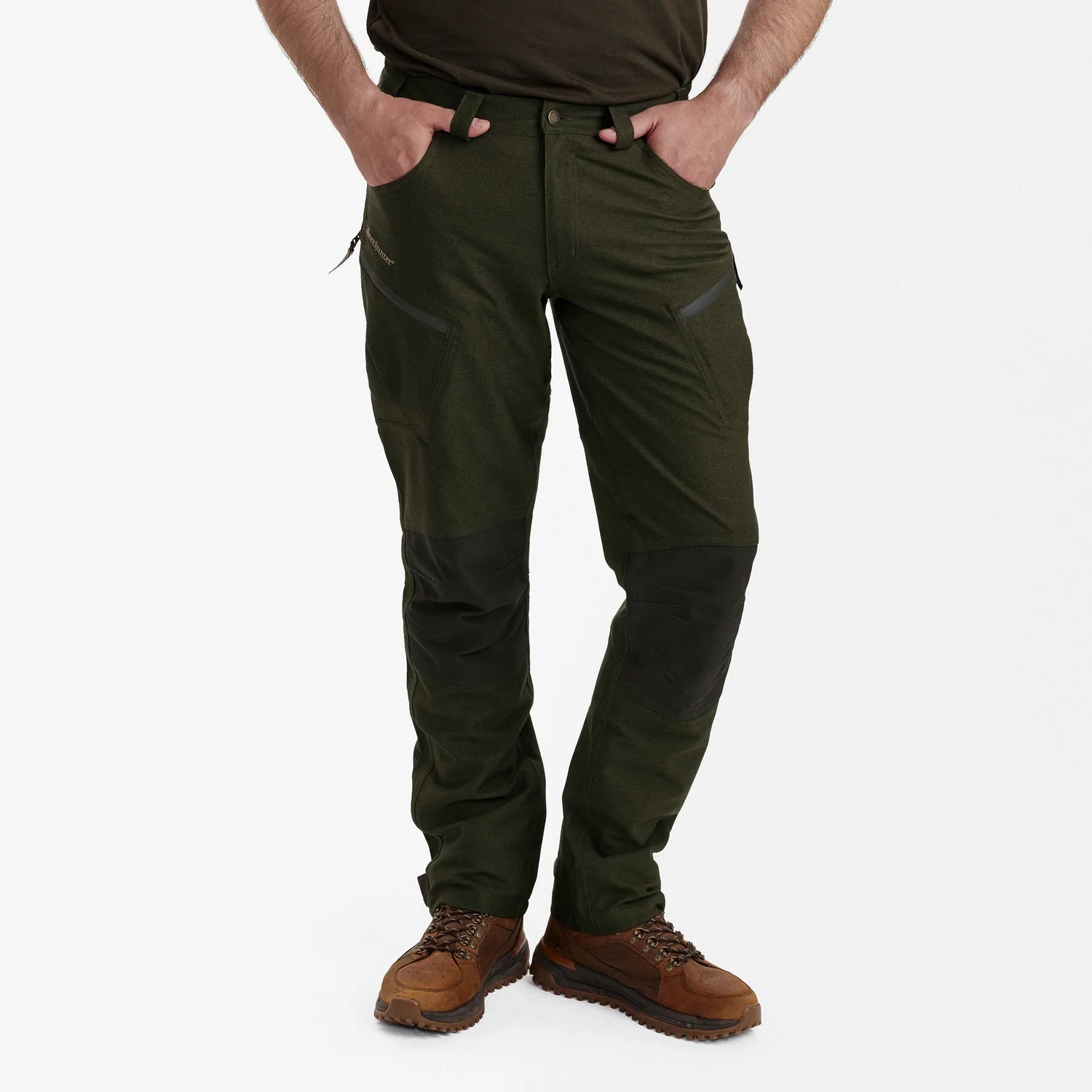 Chasse Byxor - Olive Night melange - modell framifrån