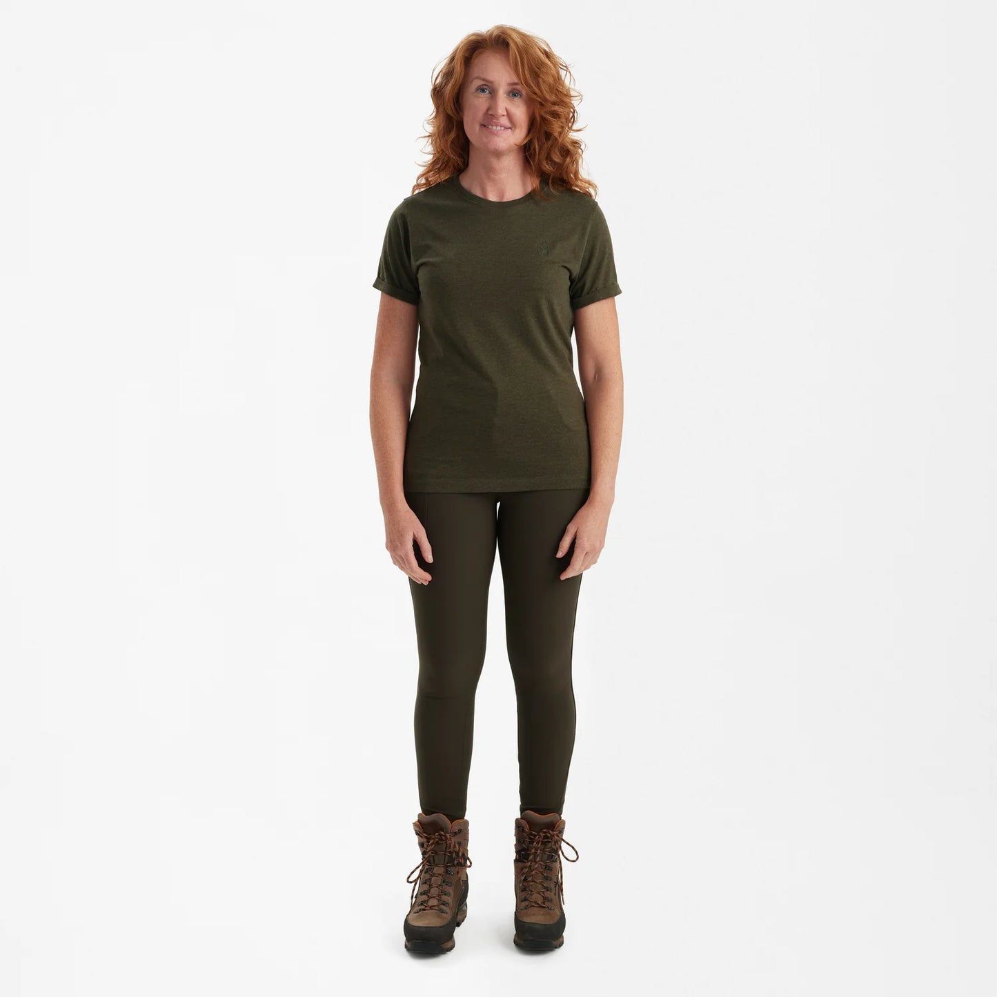 Damer Basis 2-pack T-shirt - Adventure Green Melange - modell framifrån