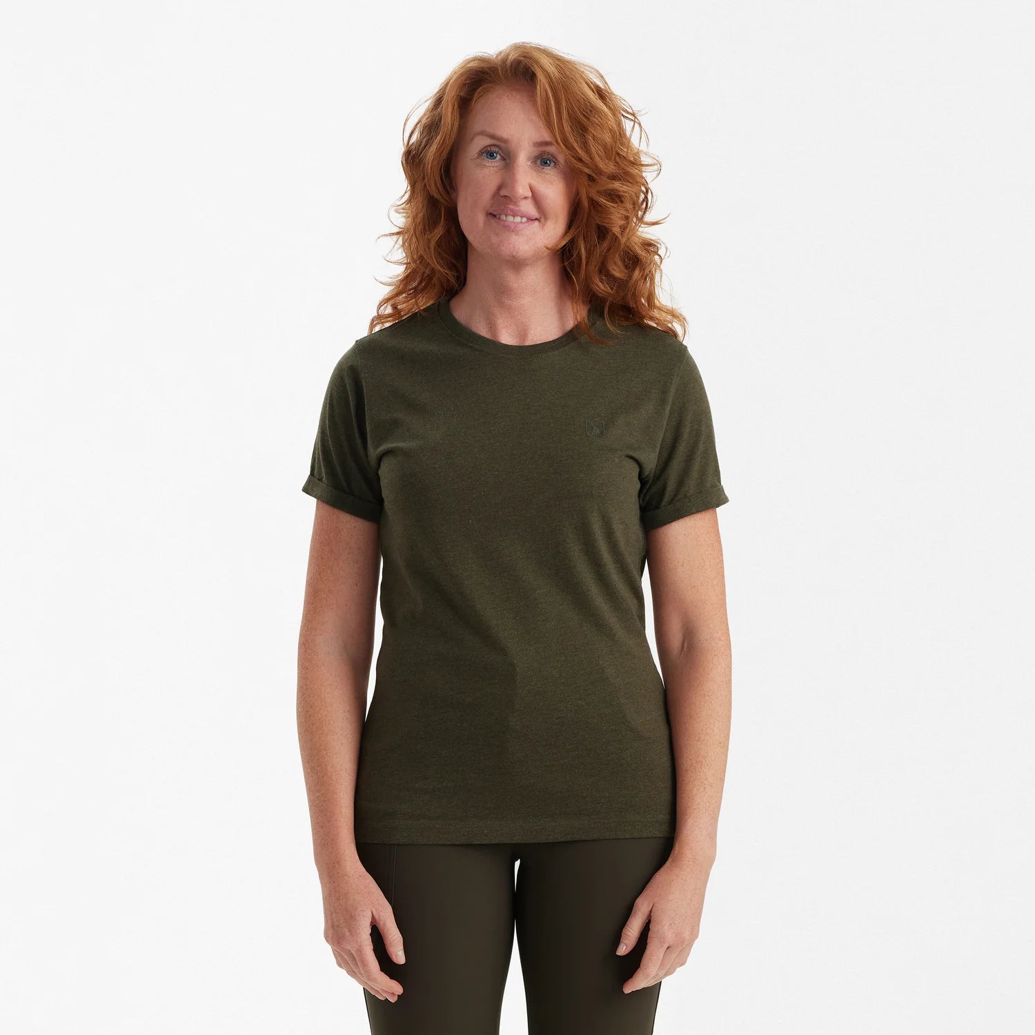 Damer Basis 2-pack T-shirt - Adventure Green Melange - modell framifrån