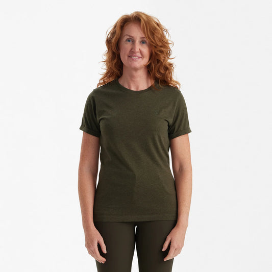 Damer Basis 2-pack T-shirt - Adventure Green Melange - modell framifrån