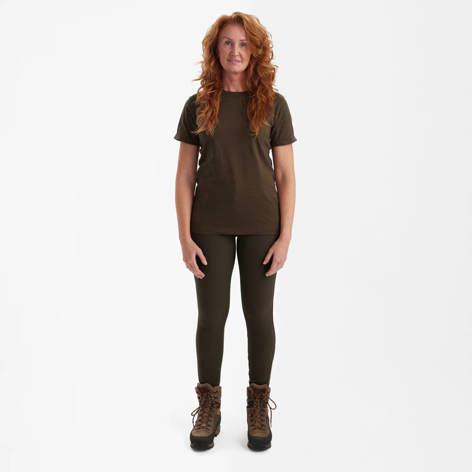 Damer Basis 2-pack T-shirt - Brown Leaf Melange - modell framifrån