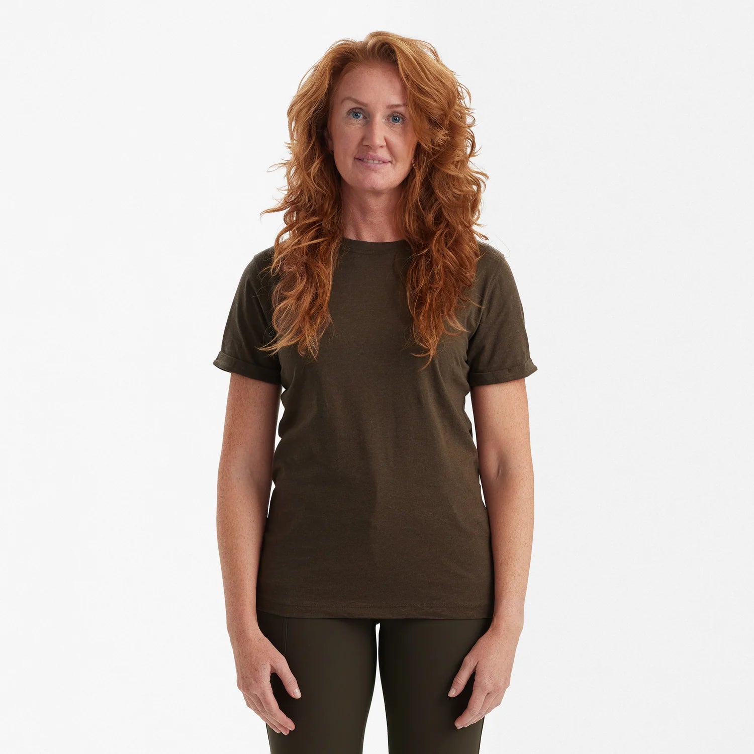 Damer Basis 2-pack T-shirt - Brown Leaf Melange - modell framifrån