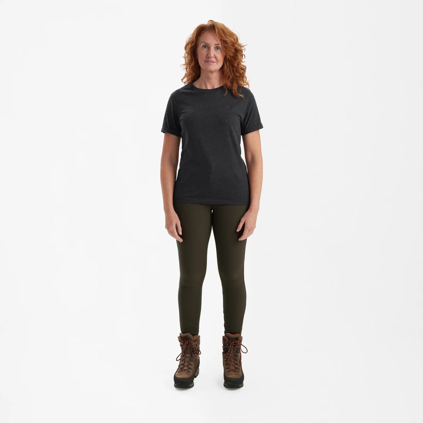 Damer Basis 2-pack T-shirt - Brown Leaf Melange - modell framifrån