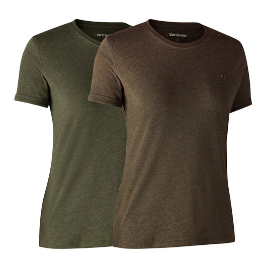 Damer Basis 2-pack T-shirt - Adventure Green Melange - framifrån