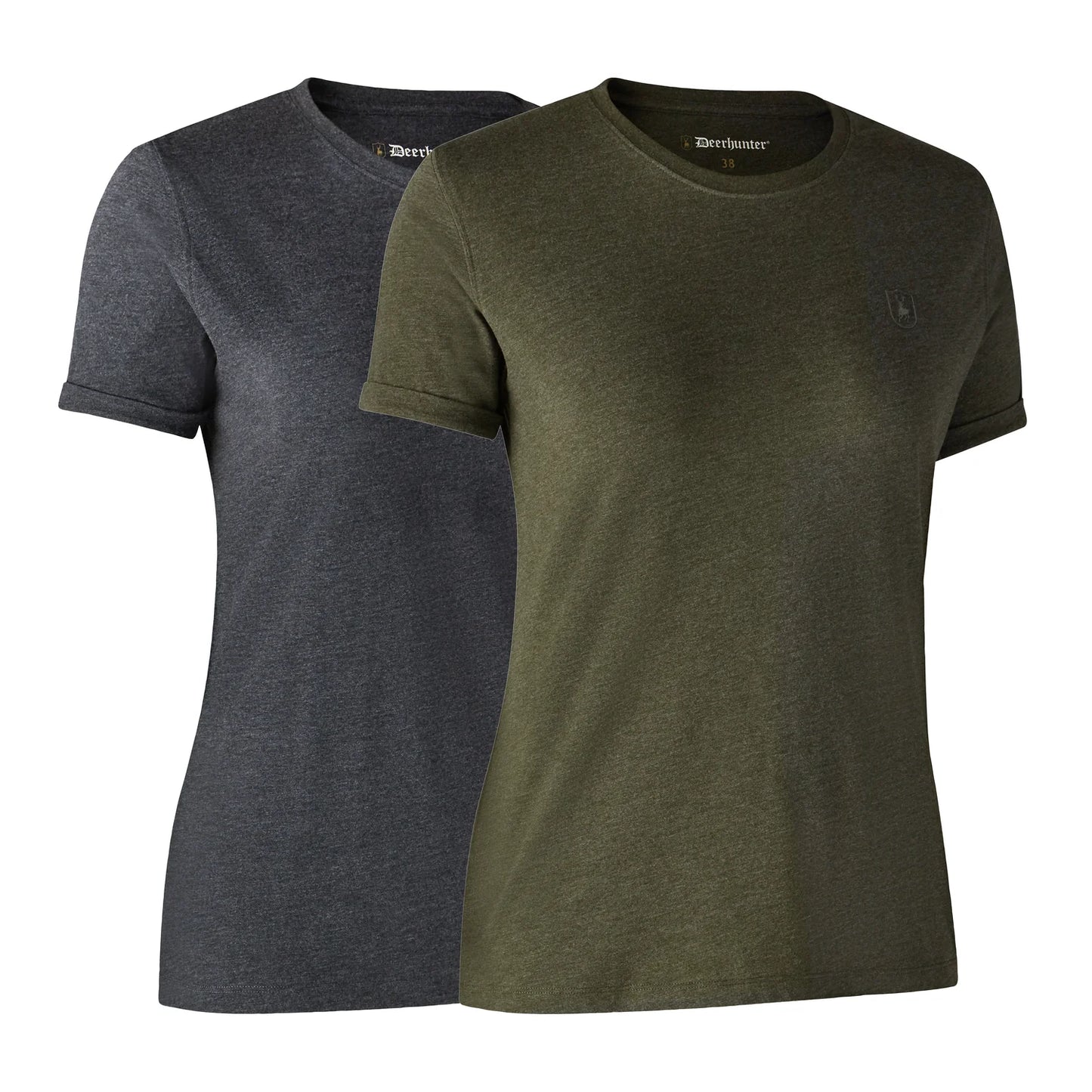 Damer Basis 2-pack T-shirt - Adventure Green Melange - framifrån