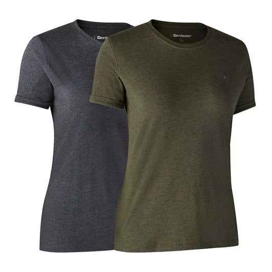 Damer Basis 2-pack T-shirt - Adventure Green Melange - framifrån