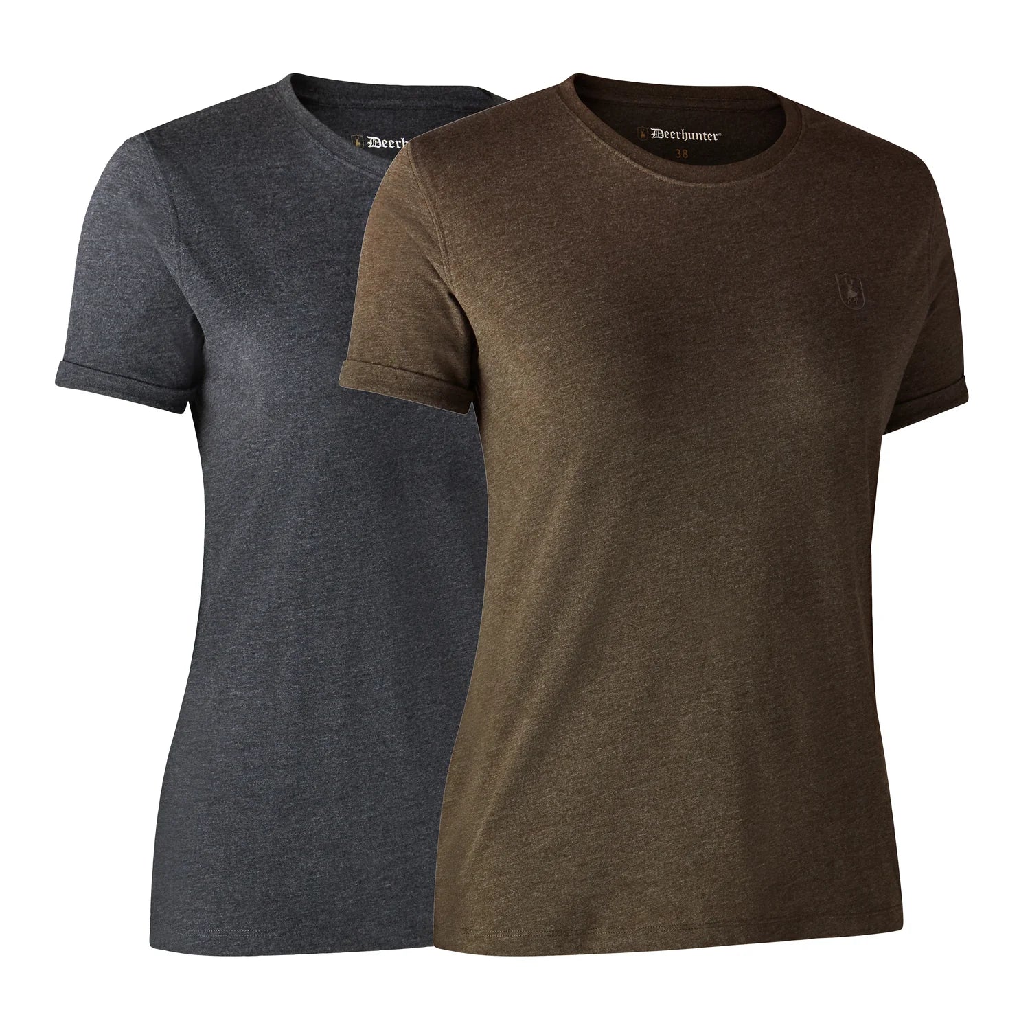 Damer Basis 2-pack T-shirt - Brown Leaf Melange - framifrån