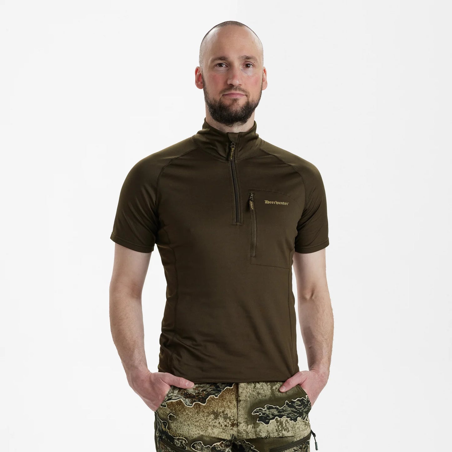 Excape Insulated T-shirt med dragkedja i halsen - Art Green - modell framifrån