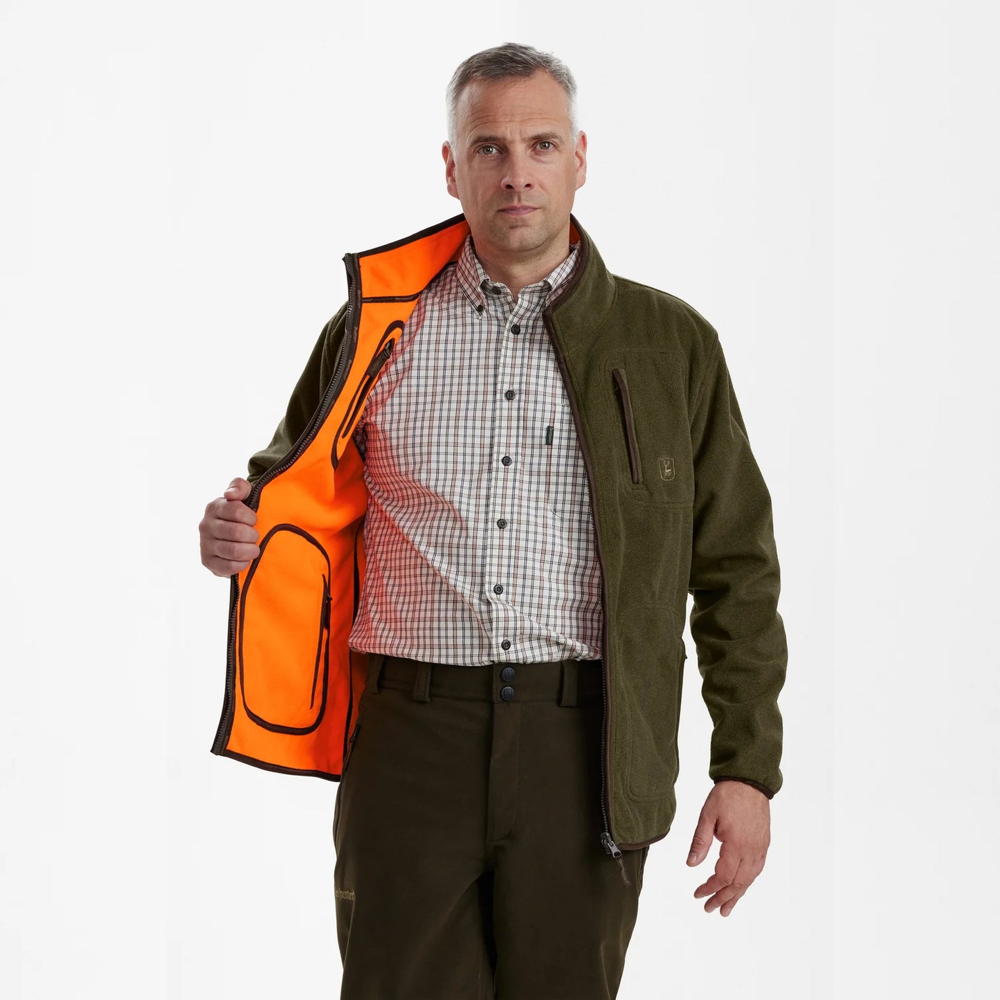 Gamekeeper Bonded Fleecejacka - vändbar - Orange - modell framifrån