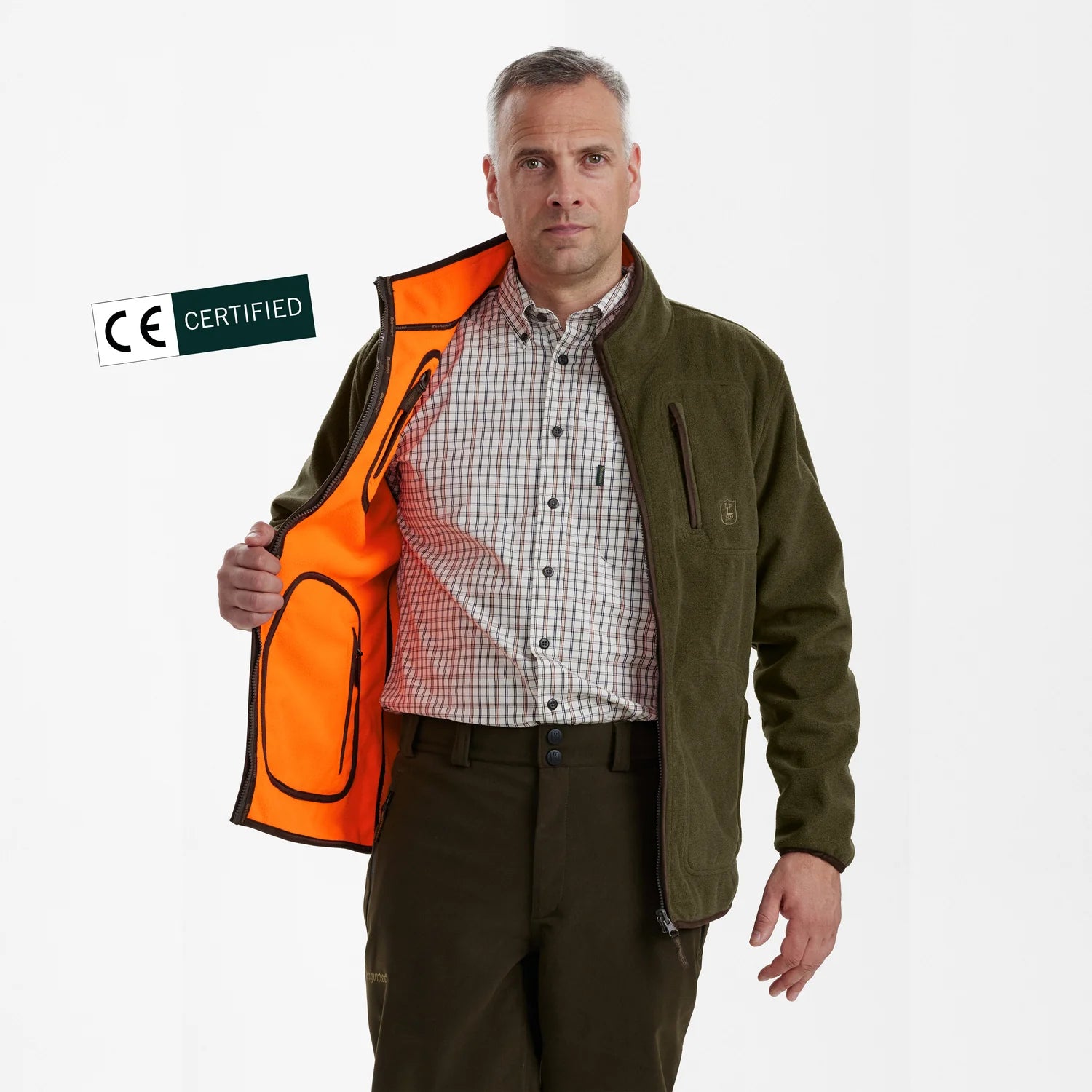 Gamekeeper Bonded Fleecejacka - vändbar - Orange - modell framifrån