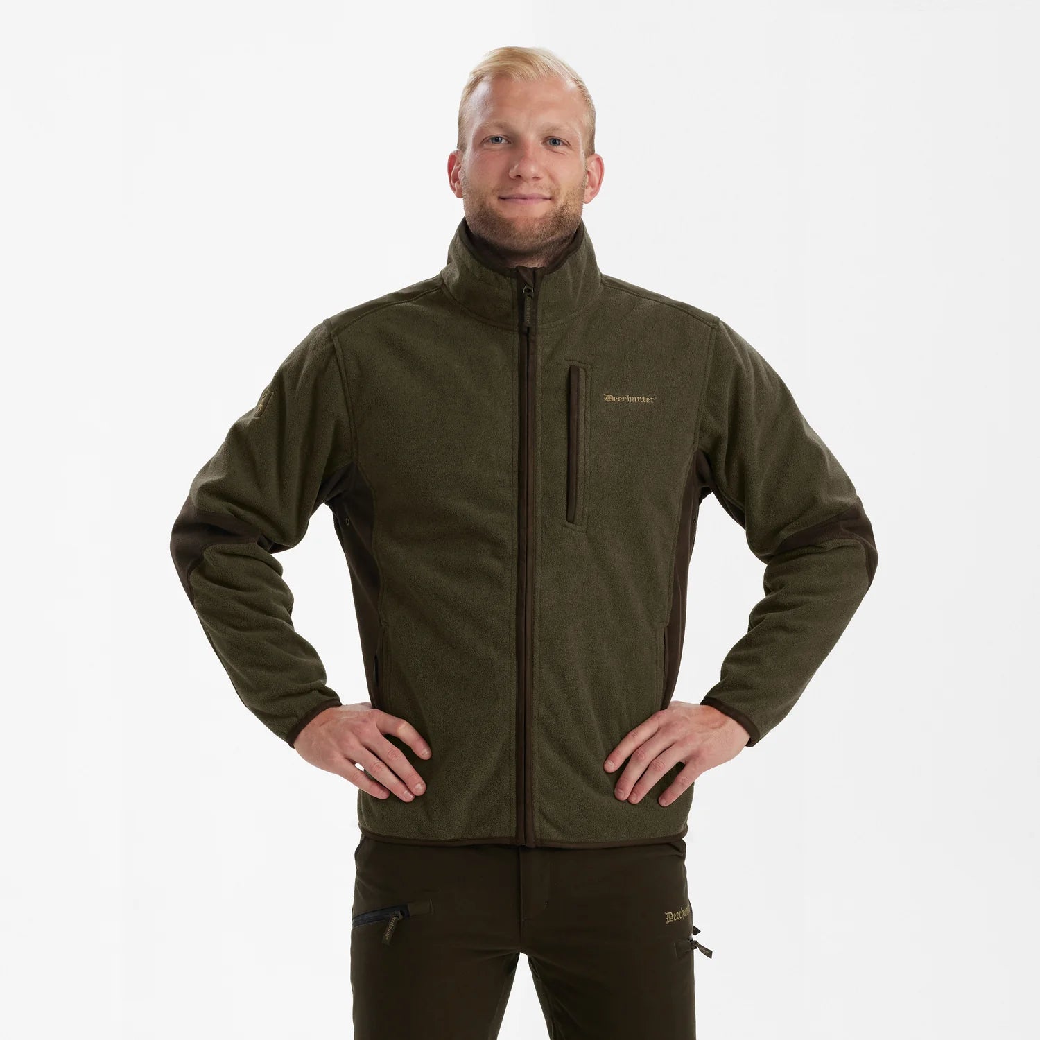 Gamekeeper Bonded Fleecejacka - Graphite Green Melange - modell framifrån