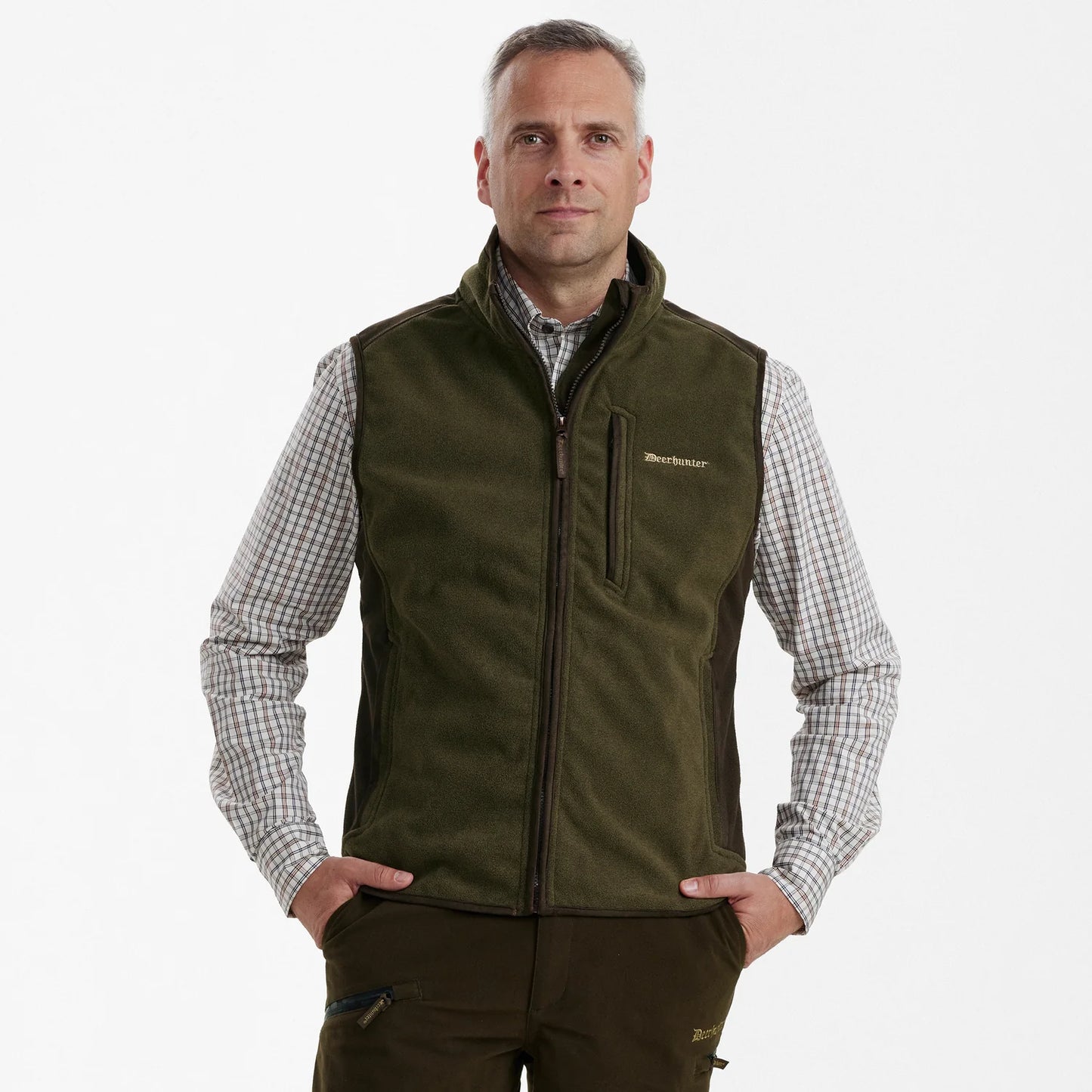 Gamekeeper Bonded Fleeceväst - Graphite Green Melange - modell framifrån