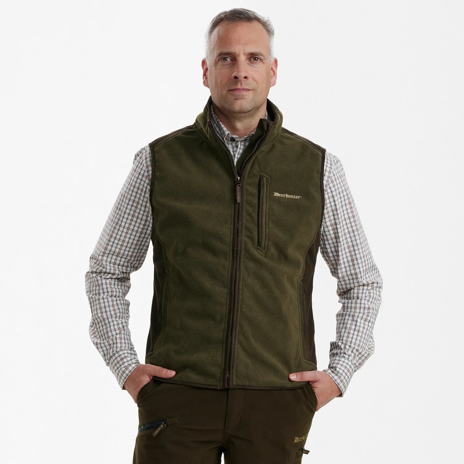 Gamekeeper Bonded Fleeceväst - Graphite Green Melange - modell framifrån