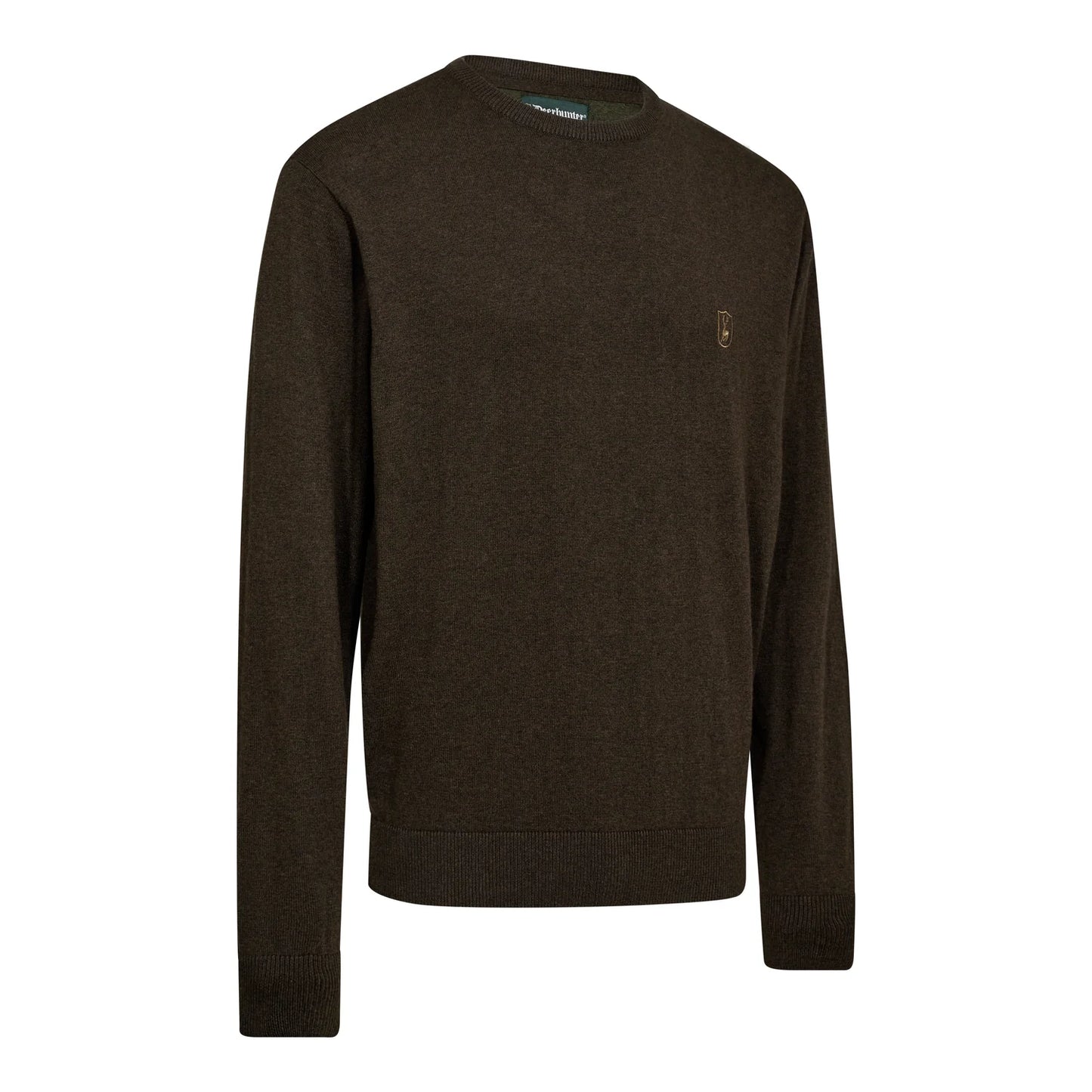 Harrington O-neck Stickad Tröja - Brown Melange - framifrån