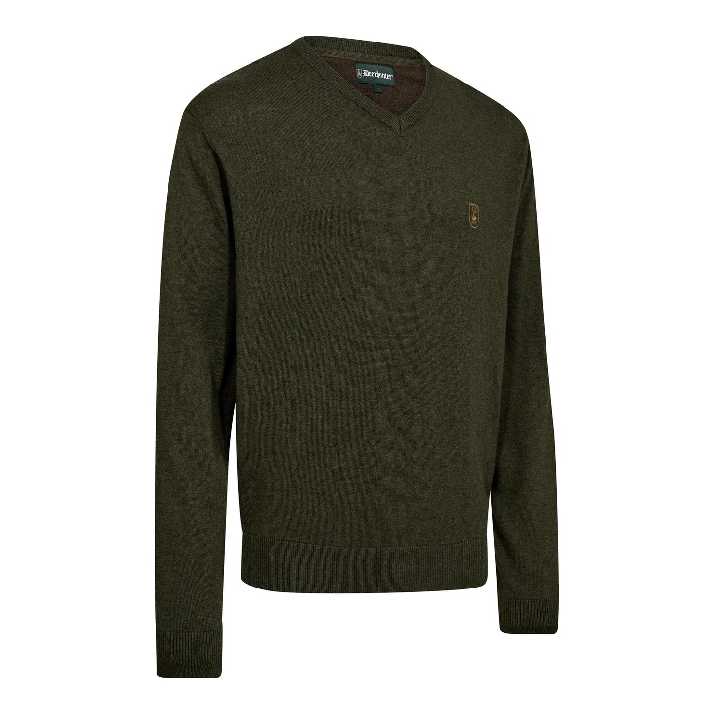 Harrington V-neck Stickad Tröja - Forest Ember Melange - framifrån