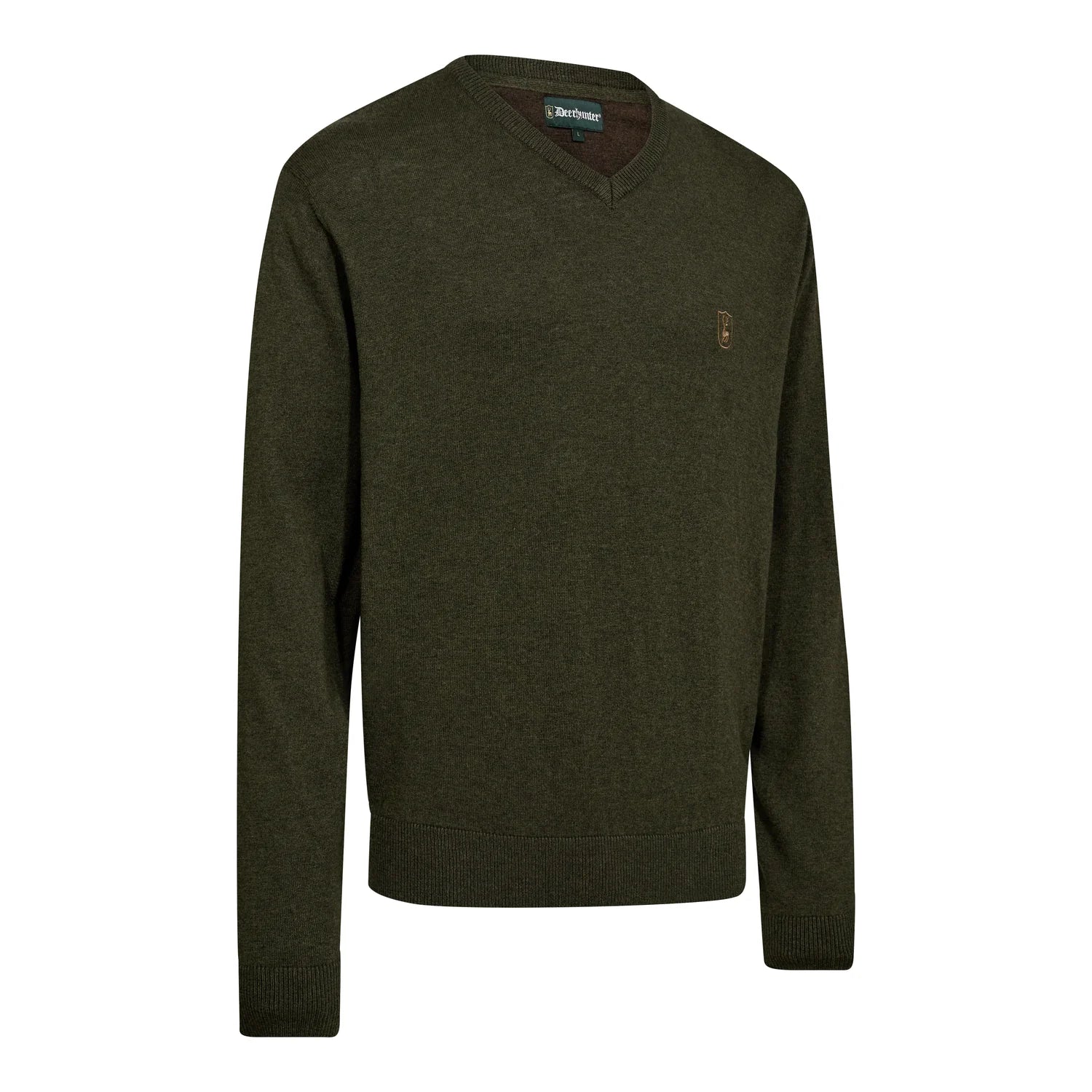 Harrington V-neck Stickad Tröja - Forest Ember Melange - framifrån