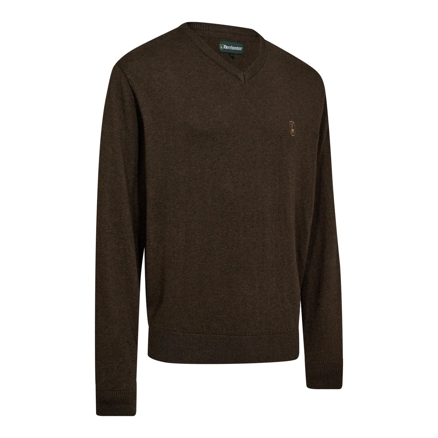 Harrington V-neck Stickad Tröja - Brown Melange - framifrån