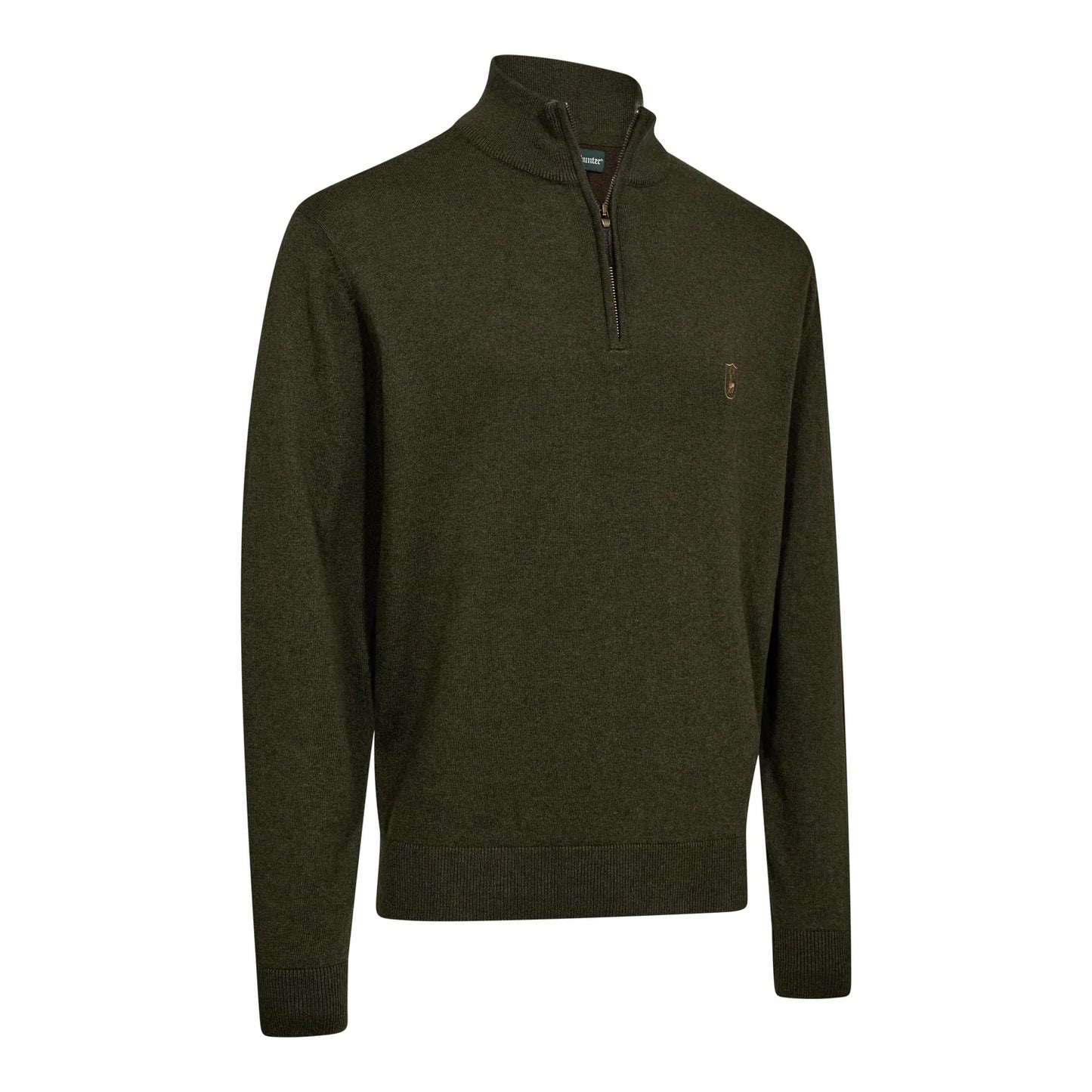 Harrington ½-Zip Stickad Tröja - Forest Ember Melange - framifrån