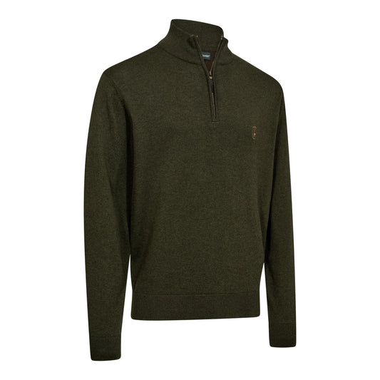 Harrington ½-Zip Stickad Tröja - Forest Ember Melange - framifrån