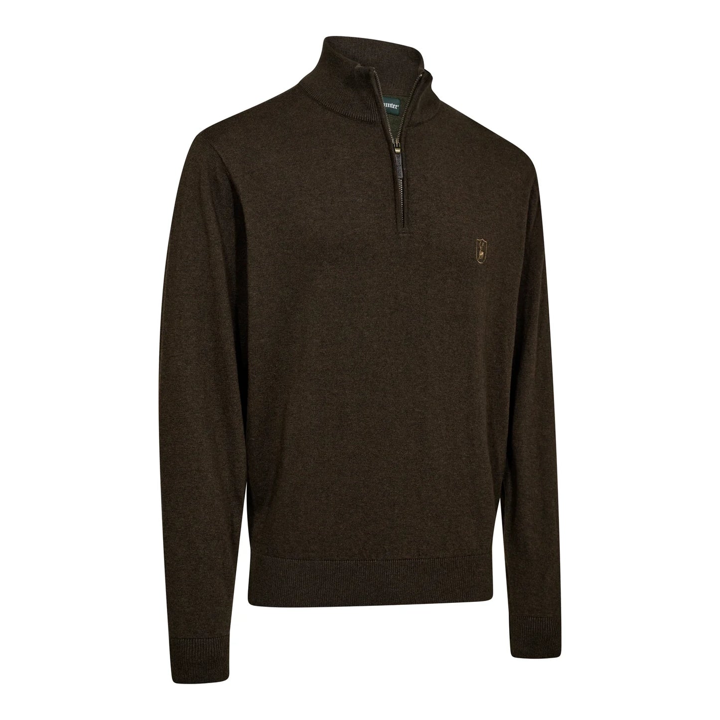 Harrington ½-Zip Stickad Tröja - Brown Melange - framifrån