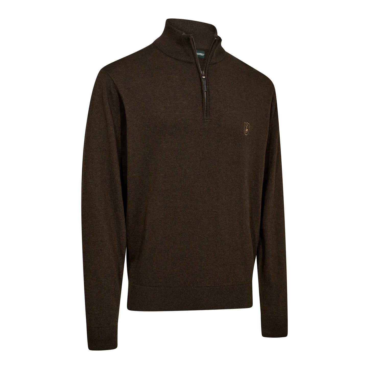 Harrington ½-Zip Stickad Tröja - Brown Melange - framifrån