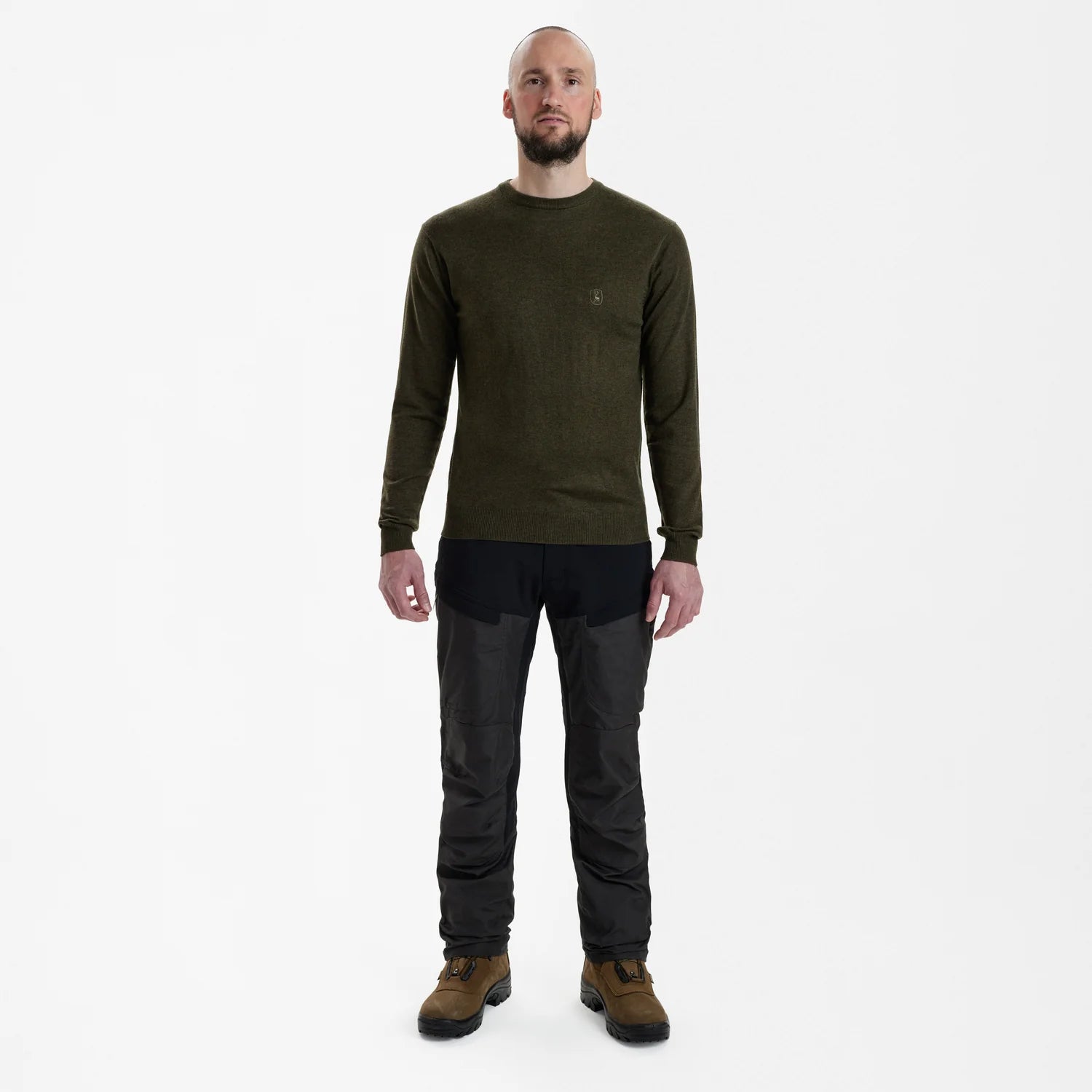 Kingston Stickad Tröja med rund hals - Green Melange - modell framifrån