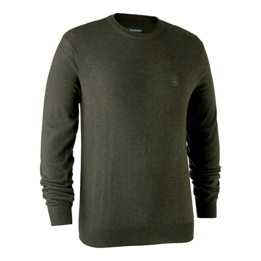 Kingston Stickad Tröja med rund hals - Green Melange - framifrån