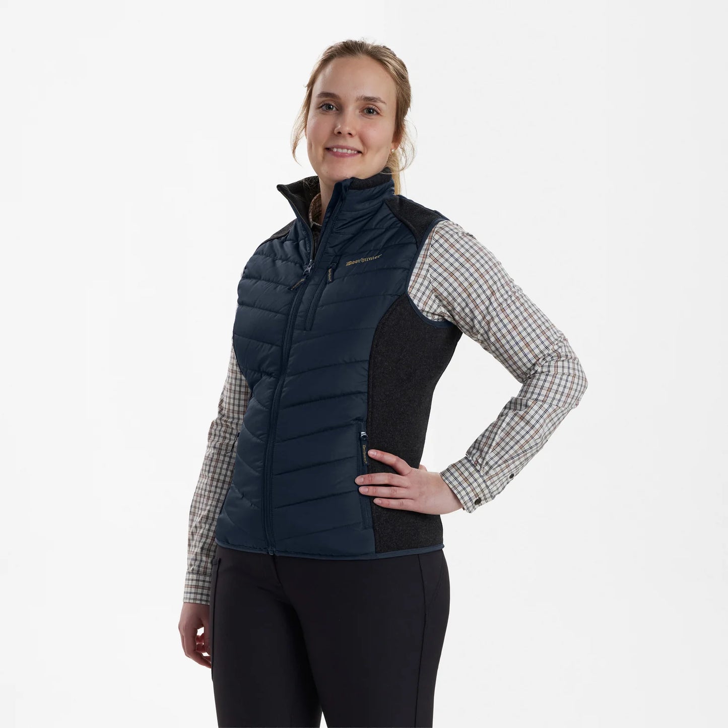 Lady Caroline Vadderad Väst - Dark Blue - modell framifrån