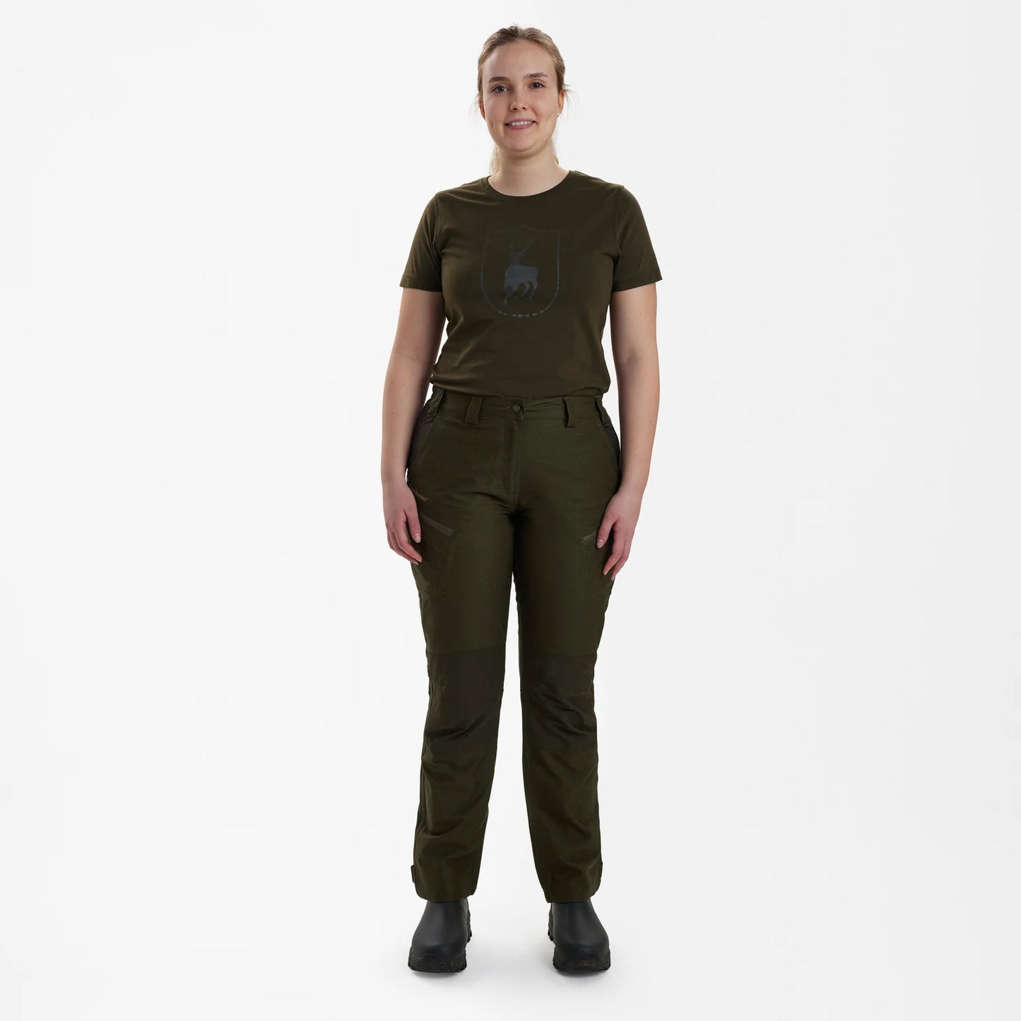 Lady Chasse Byxor - Olive Night melange - modell framifrån