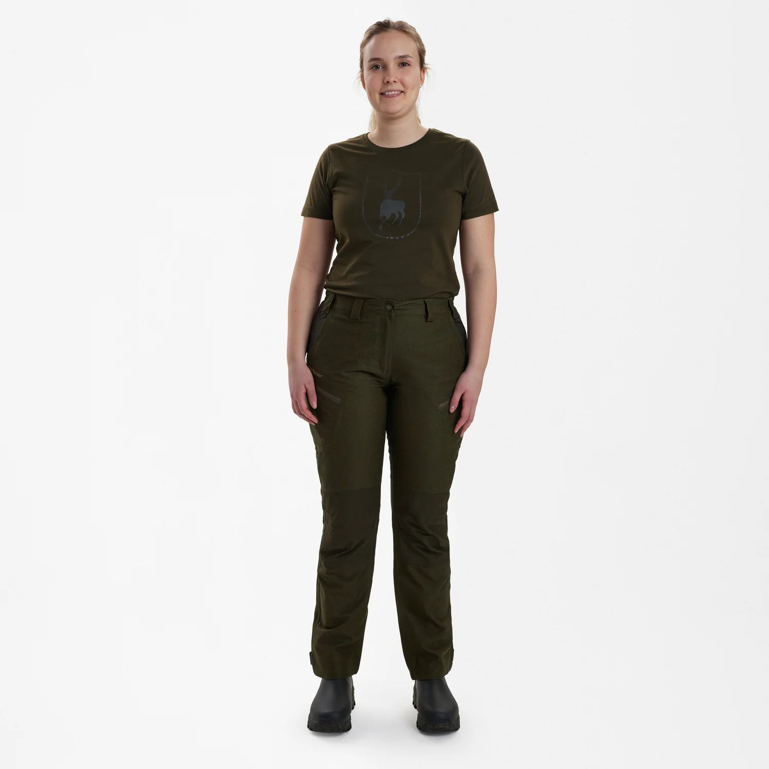 Lady Chasse Byxor - Olive Night melange - modell framifrån