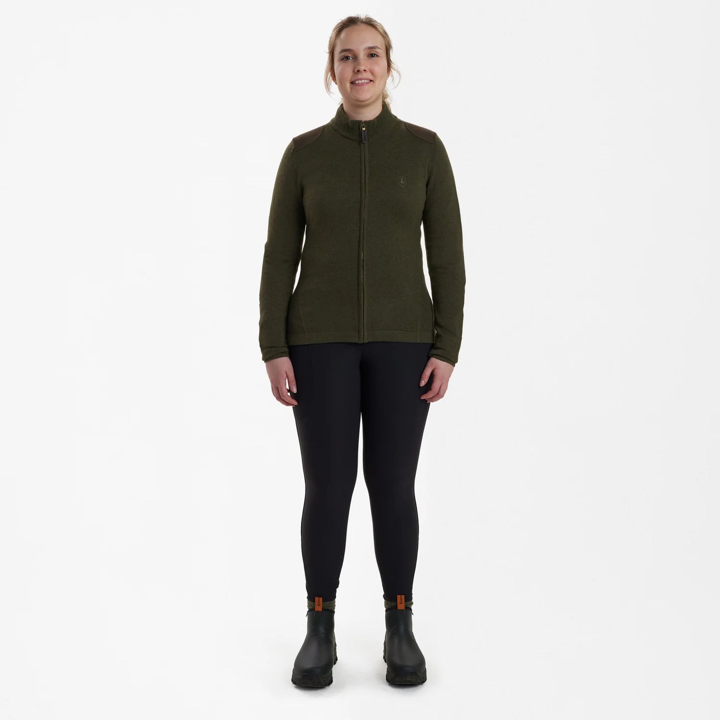 Lady Darlington Stickad Cardigan - Green Melange - modell framifrån