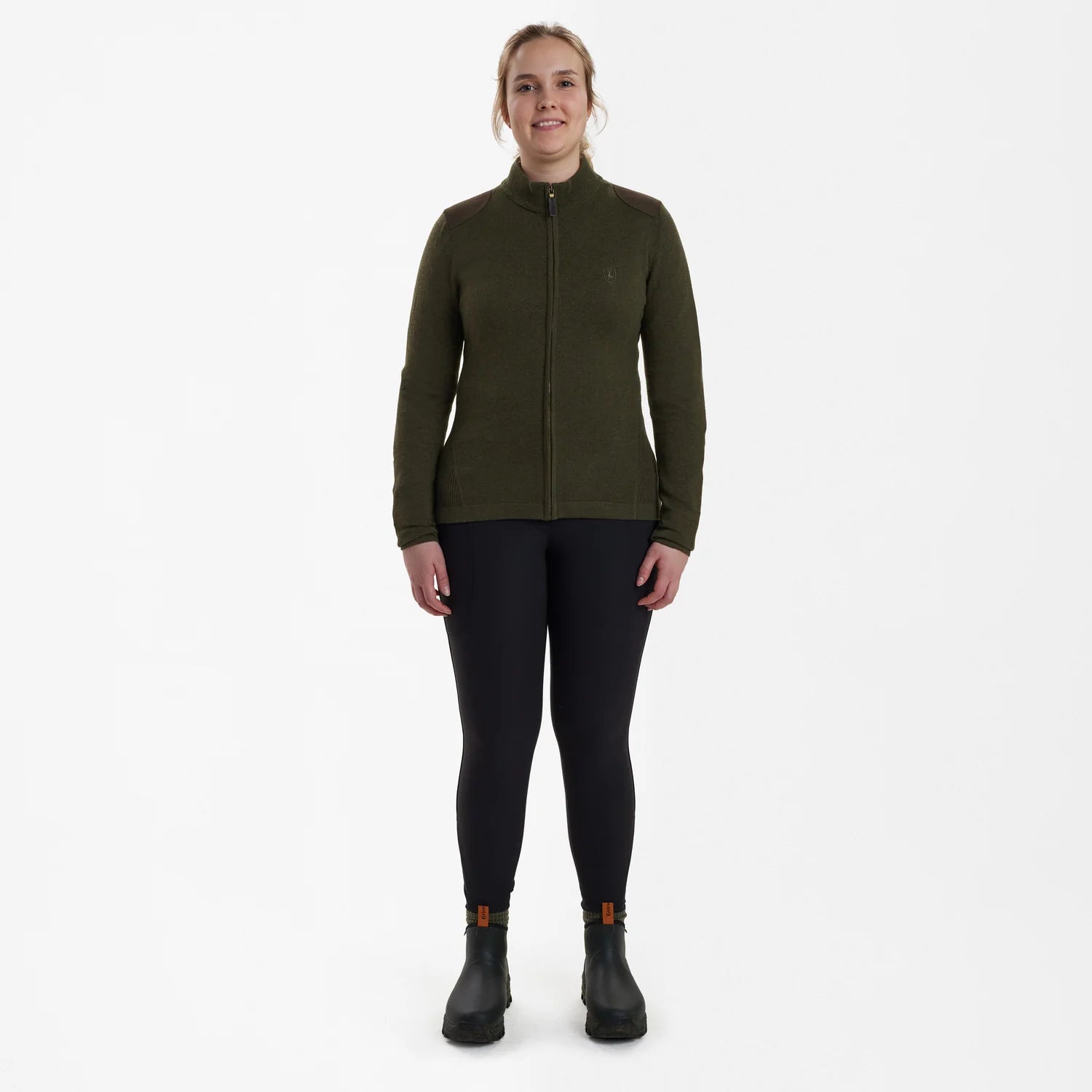 Lady Darlington Stickad Cardigan - Green Melange - modell framifrån