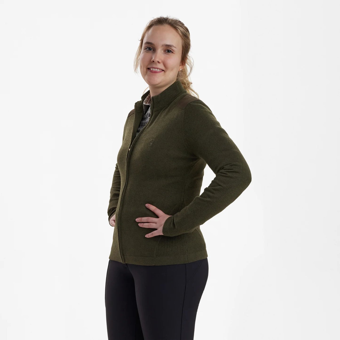 Lady Darlington Stickad Cardigan - Green Melange - modell framifrån