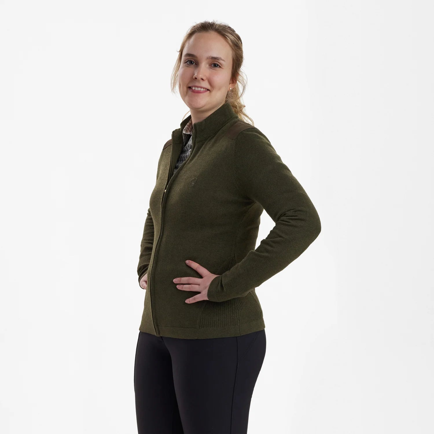 Lady Darlington Stickad Cardigan - Green Melange - modell framifrån