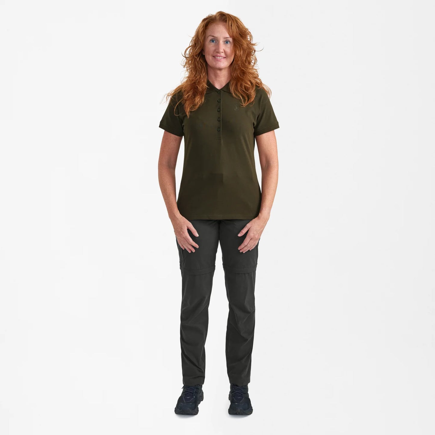 Lady Harriet Pikétröja - Deep Green - modell framifrån